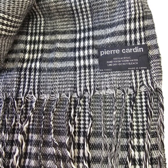 1970s Pierre Cardin Scarf Black White Plaid 72 in X 12.5 in Rectangle Unisex - Picture 6 of 6
